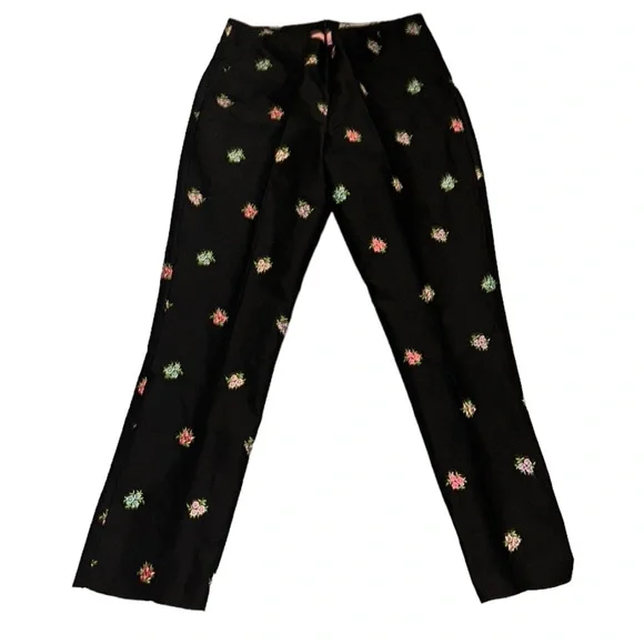 Lilly Pulitzer Vintage Black Silk Embroidered Floral Pants - 6 - Picture 4 of 8